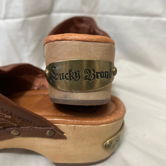 LUCKY BRAND WOMENS LEATHER AND WOOD CLOG Size 7 - Picture 3 of 7